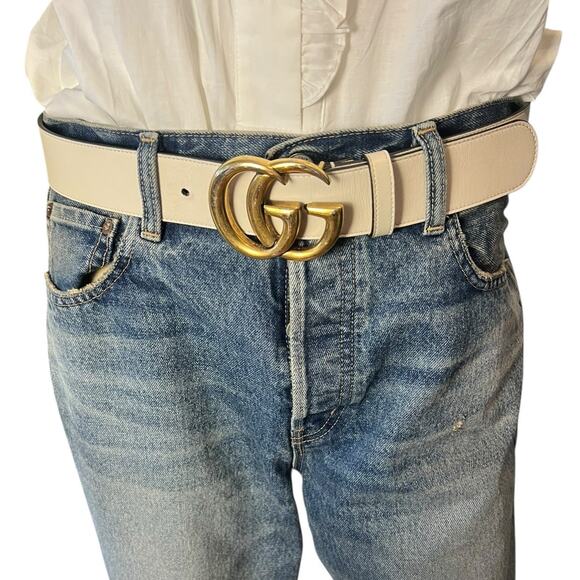 Authentic Gucci GG White Leather Marmont Belt Size 85 CM - Picture 1 of 7